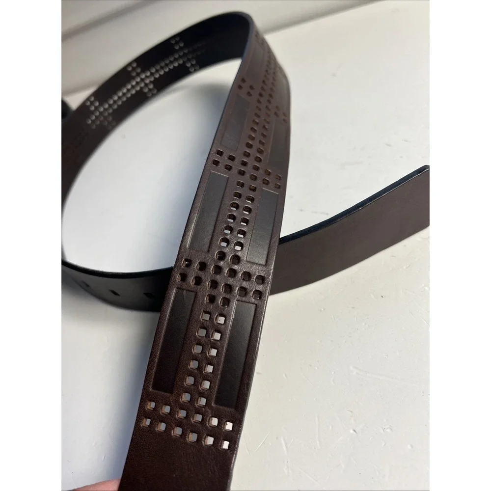 Reaction Kenneth Cole Dress Belt Brown  Mens Sz L 36 Y2K Punched Whole